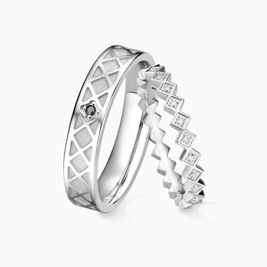 Engraved Criss-Cross Solitaire Black Diamond Wedding Rings Engraved Criss-Cross Solitaire Black Diamond Wedding Rings