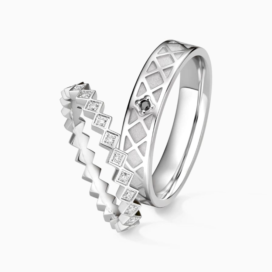 Engraved Criss-Cross Solitaire Black Diamond Wedding Rings Engraved Criss-Cross Solitaire Black Diamond Wedding Rings