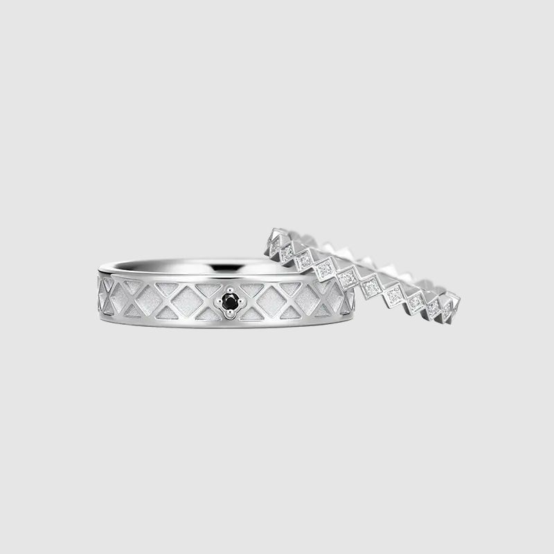 Engraved Criss-Cross Solitaire Black Diamond Wedding Rings Engraved Criss-Cross Solitaire Black Diamond Wedding Rings