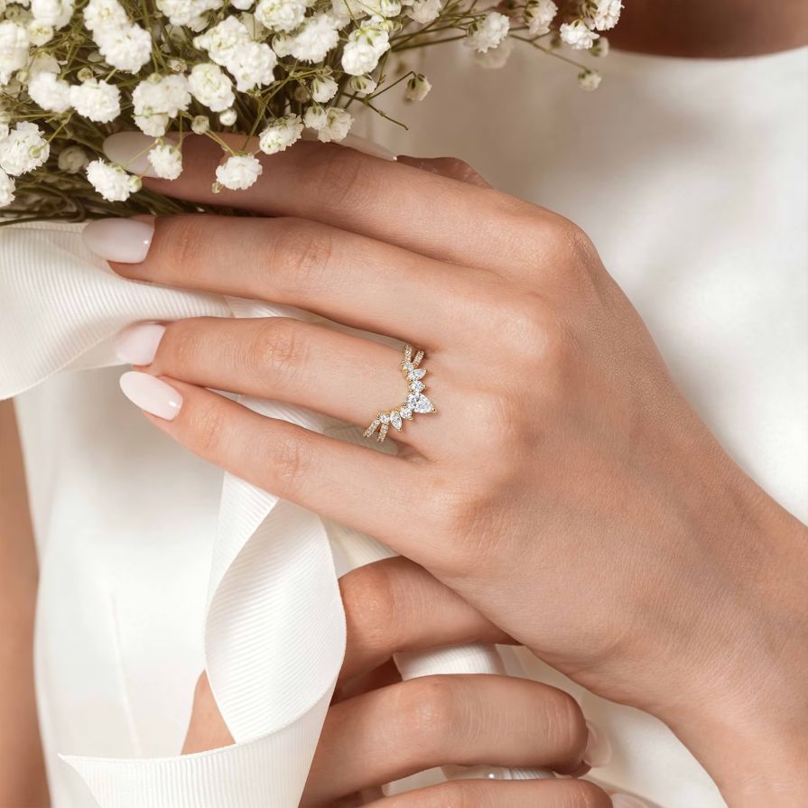 Lab-Grown Pear V-Shaped Pavé Wedding Ring Lab-Grown Pear V-Shaped Pavé Wedding Ring