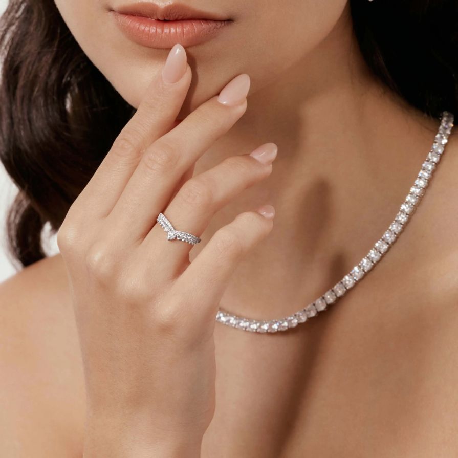 Chevron Heart Shaped Pavé Wedding Rings Chevron Heart Shaped Pavé Wedding Rings