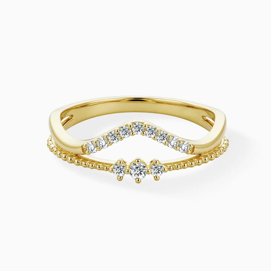 Curved V-Shape Beaded Wedding Bands Curved V-Shape Beaded Wedding Bands