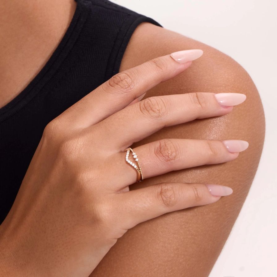 Curved V-Shape Beaded Wedding Bands Curved V-Shape Beaded Wedding Bands