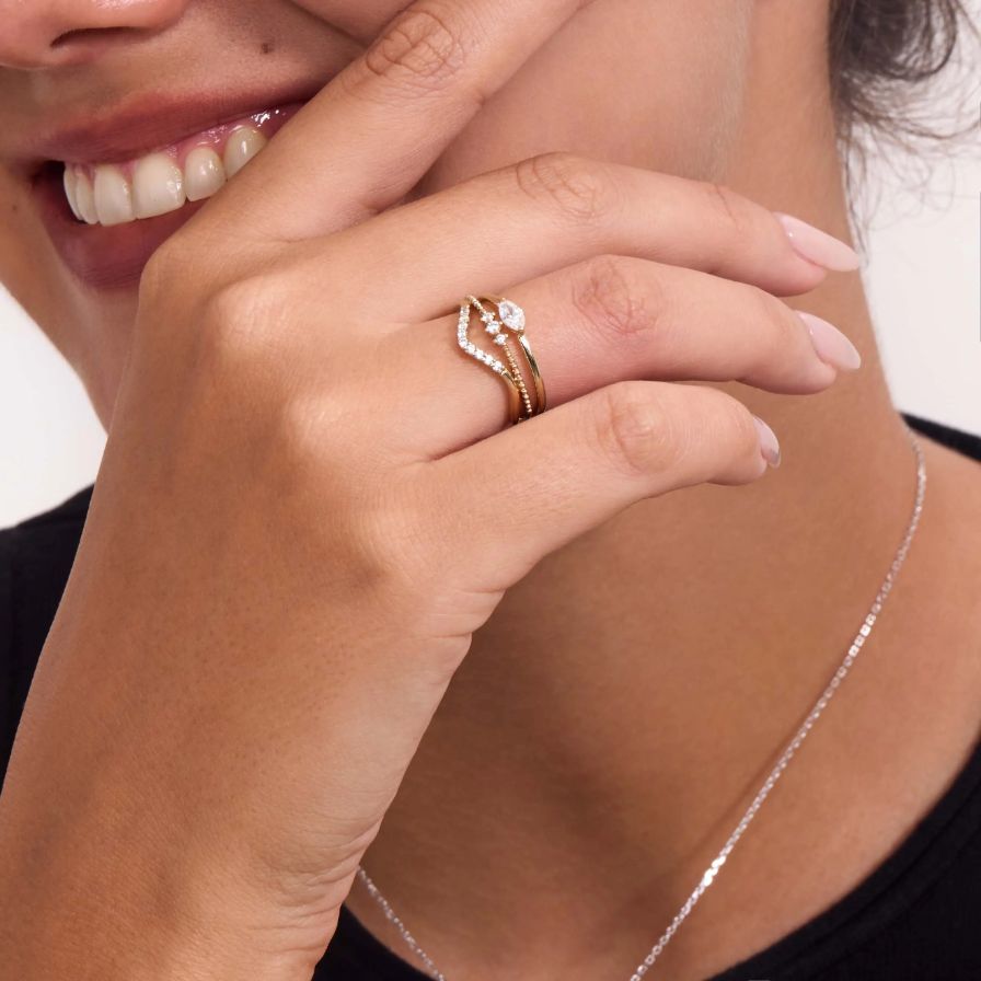 Curved V-Shape Beaded Wedding Bands Curved V-Shape Beaded Wedding Bands