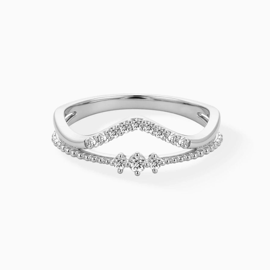 Curved V-Shape Beaded Wedding Bands Curved V-Shape Beaded Wedding Bands