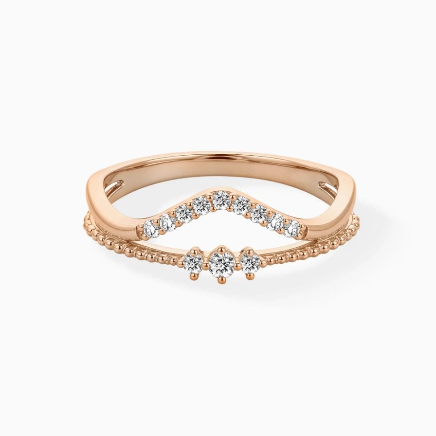 Curved V-Shape Beaded Wedding Bands Curved V-Shape Beaded Wedding Bands