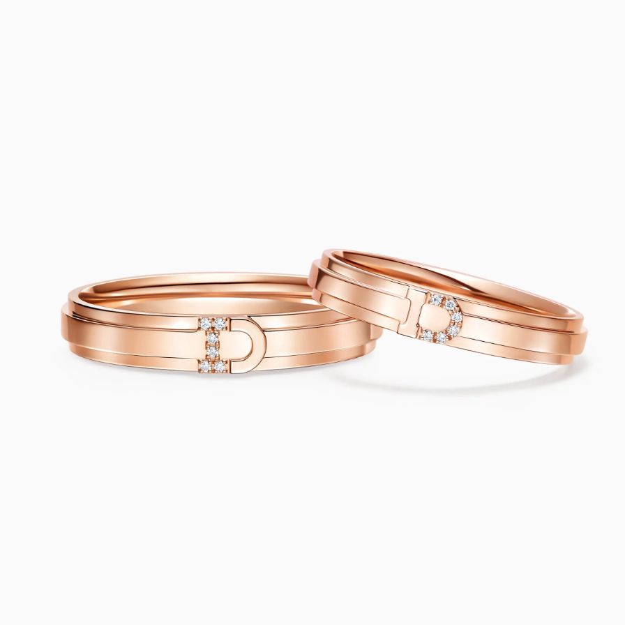 Polished D Shape Diamond Rose Gold Wedding Rings Polished D Shape Diamond Rose Gold Wedding Rings