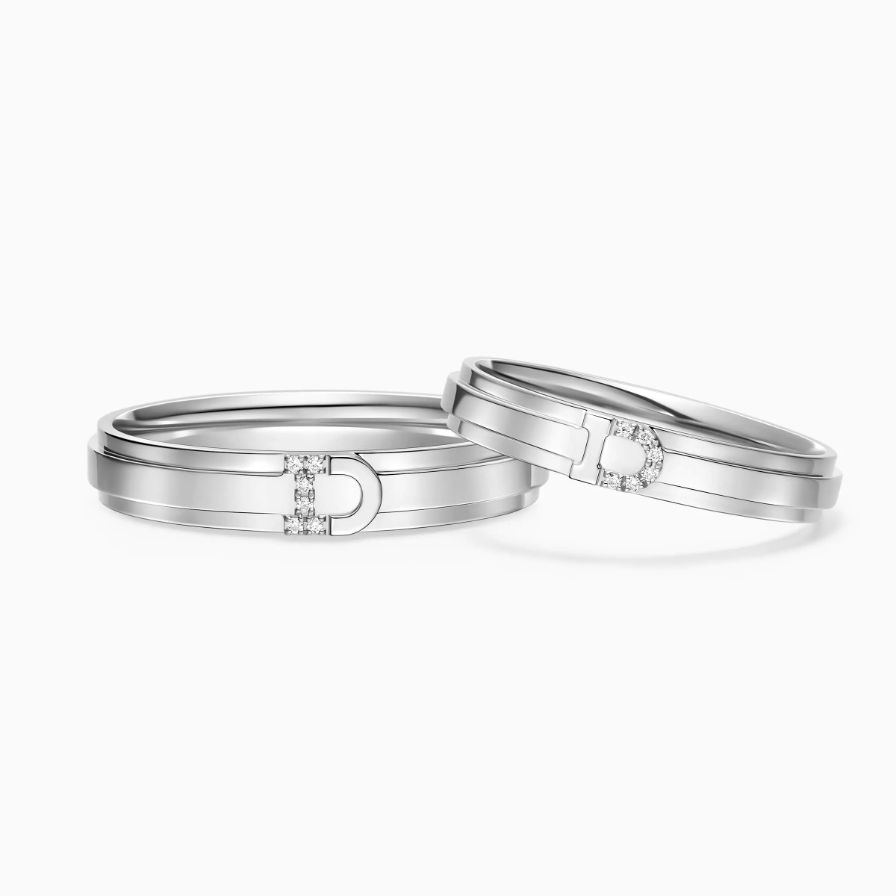 Polished D Shape Diamond Rose Gold Wedding Rings Polished D Shape Diamond Rose Gold Wedding Rings