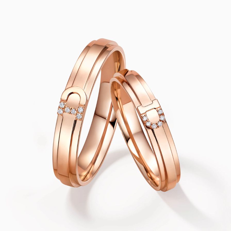Polished D Shape Diamond Rose Gold Wedding Rings Polished D Shape Diamond Rose Gold Wedding Rings