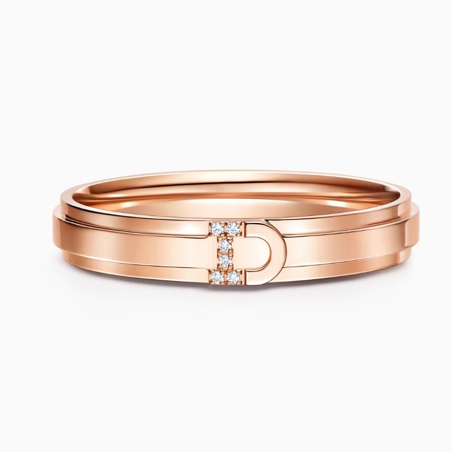 Polished D Shape Diamond Rose Gold Wedding Rings Polished D Shape Diamond Rose Gold Wedding Rings