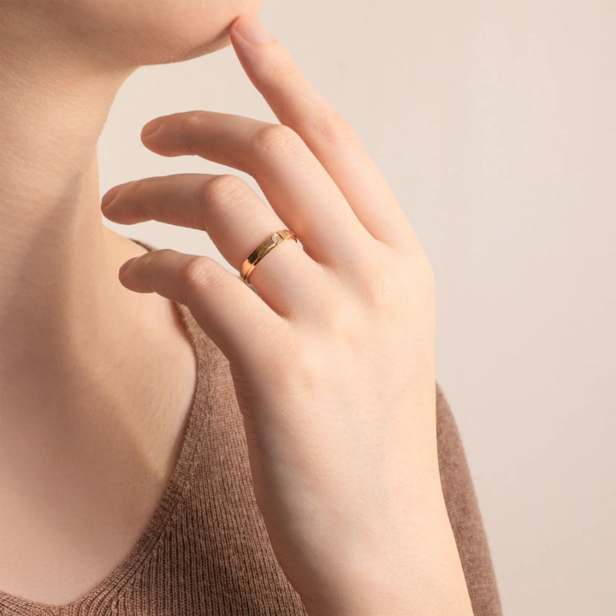 Polished D Shape Diamond Rose Gold Wedding Rings Polished D Shape Diamond Rose Gold Wedding Rings