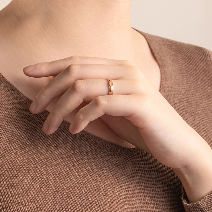 Polished D Shape Diamond Rose Gold Wedding Rings Polished D Shape Diamond Rose Gold Wedding Rings