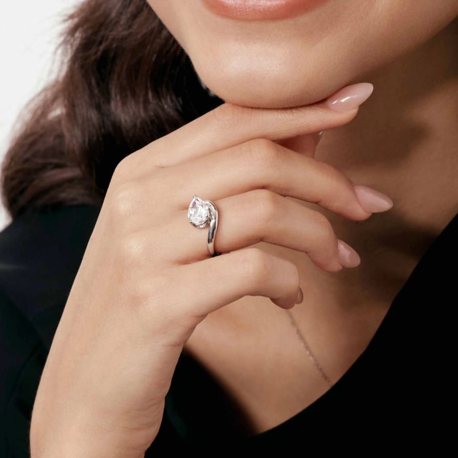 Pear Lab Grown Diamond Wave Solitaire Engagement Ring Pear Lab Grown Diamond Wave Solitaire Engagement Ring