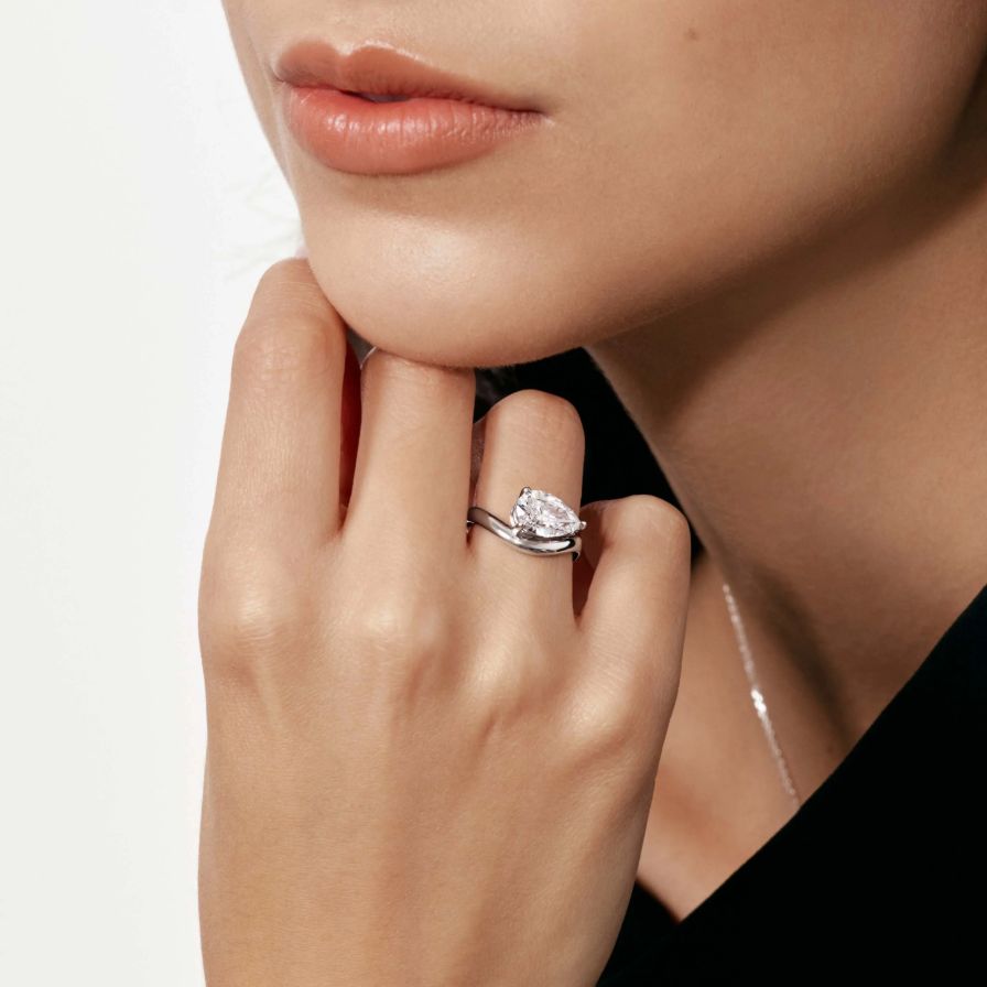 Pear Lab Grown Diamond Wave Solitaire Engagement Ring Pear Lab Grown Diamond Wave Solitaire Engagement Ring