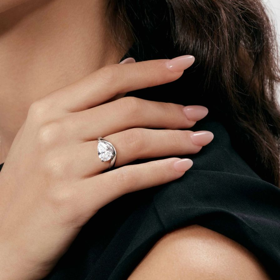 Pear Lab Grown Diamond Wave Solitaire Engagement Ring Pear Lab Grown Diamond Wave Solitaire Engagement Ring