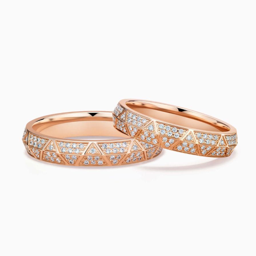 Engraved Diamond Pavé Rose Gold Wedding Rings Engraved Diamond Pavé Rose Gold Wedding Rings
