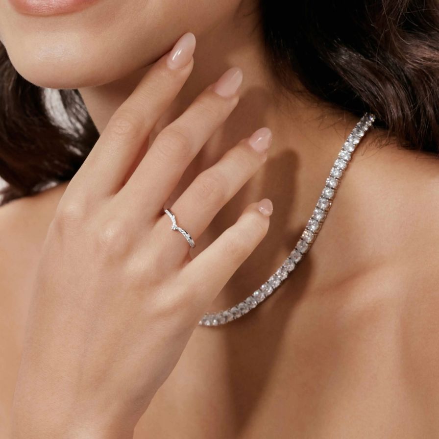 Chevron Diamond Pavé Wedding Rings Chevron Diamond Pavé Wedding Rings