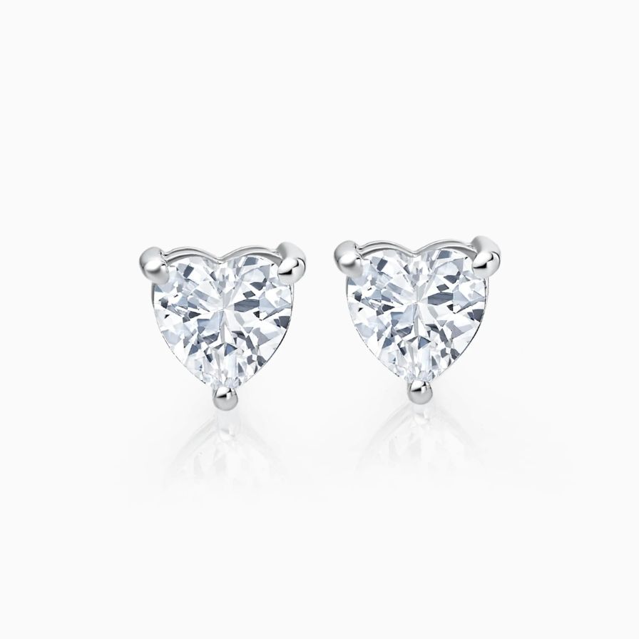 Heart Shaped Solitaire with 3-Prong Studs Heart Shaped Solitaire with 3-Prong Studs