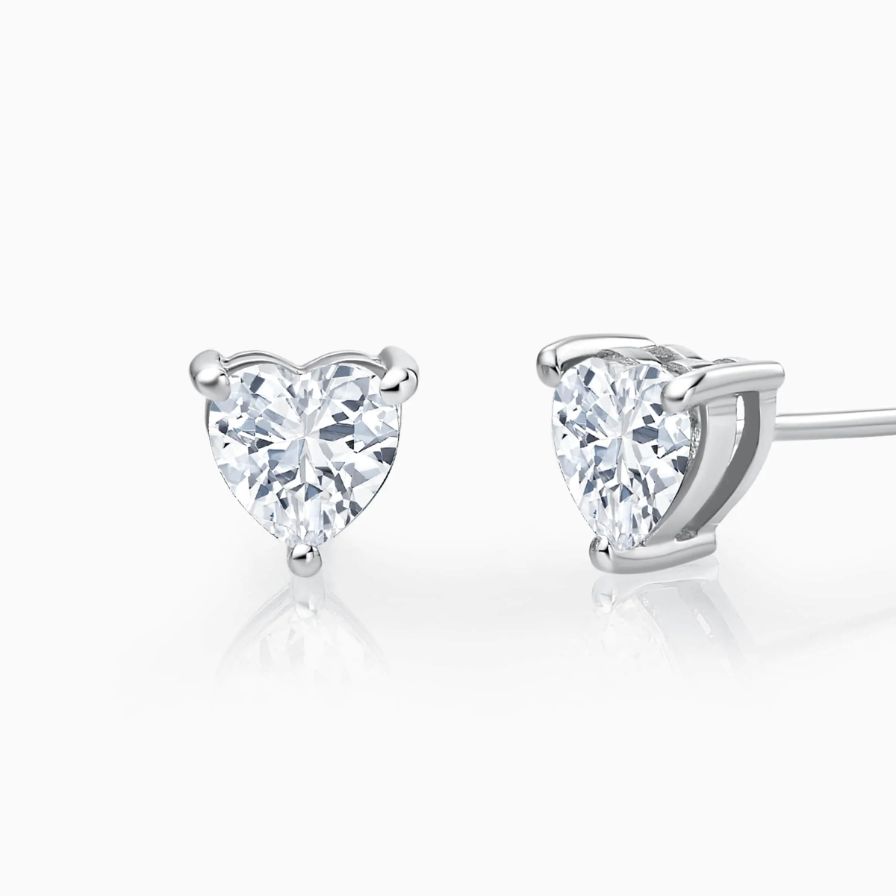 Heart Shaped Solitaire with 3-Prong Studs Heart Shaped Solitaire with 3-Prong Studs
