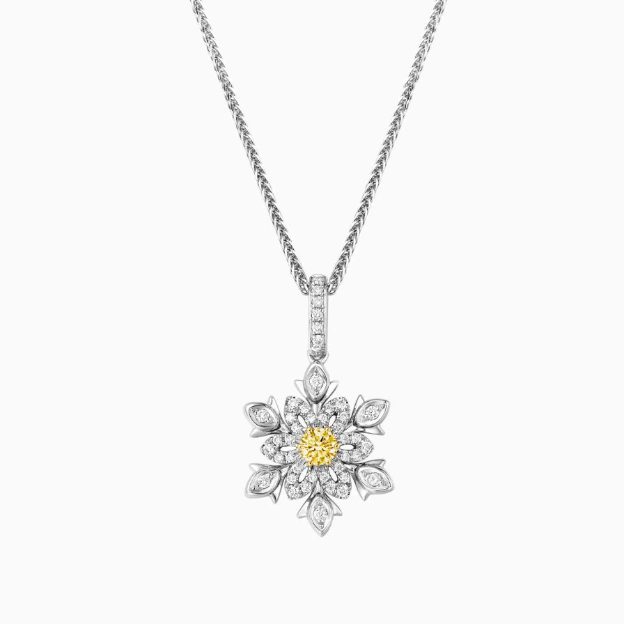 Snowflake Yellow Diamond Two-toned Necklace Snowflake Yellow Diamond Two-toned Necklace