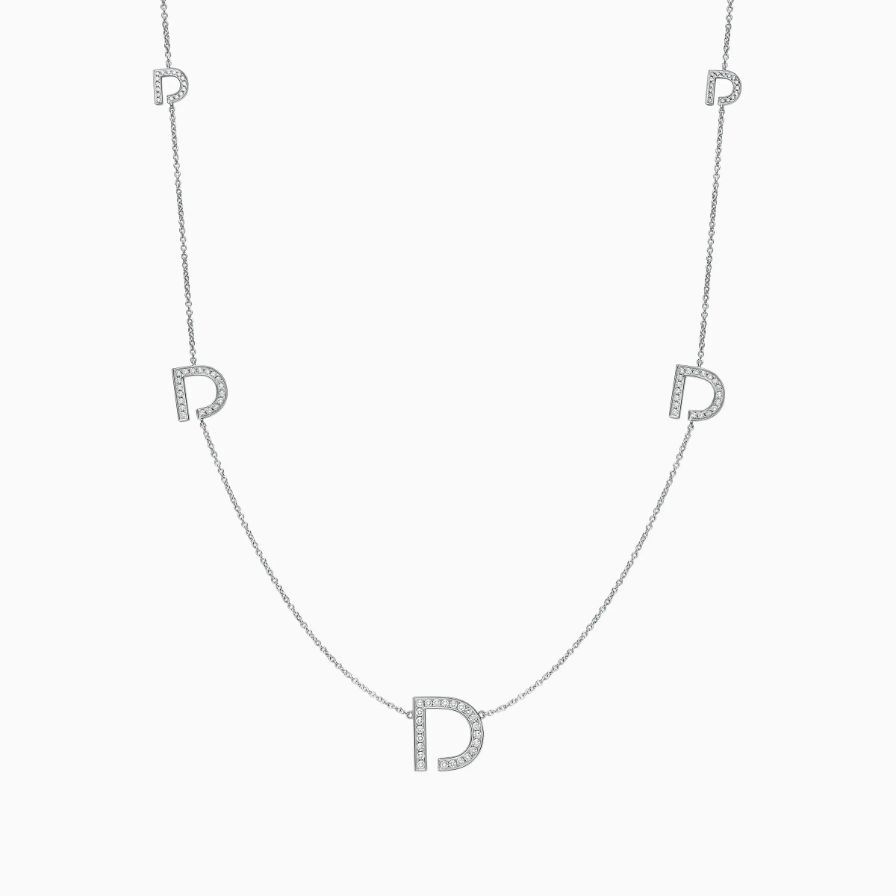 Five Open D Shaped Diamonds Pavé Long Necklace Five Open D Shaped Diamonds Pavé Long Necklace