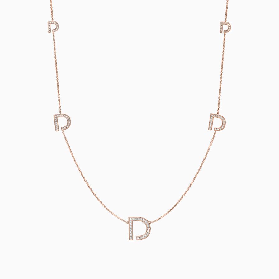 Five Open D Shaped Diamonds Pavé Long Necklace Five Open D Shaped Diamonds Pavé Long Necklace