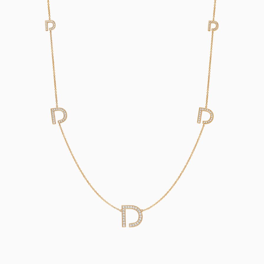 Five Open D Shaped Diamonds Pavé Long Necklace Five Open D Shaped Diamonds Pavé Long Necklace