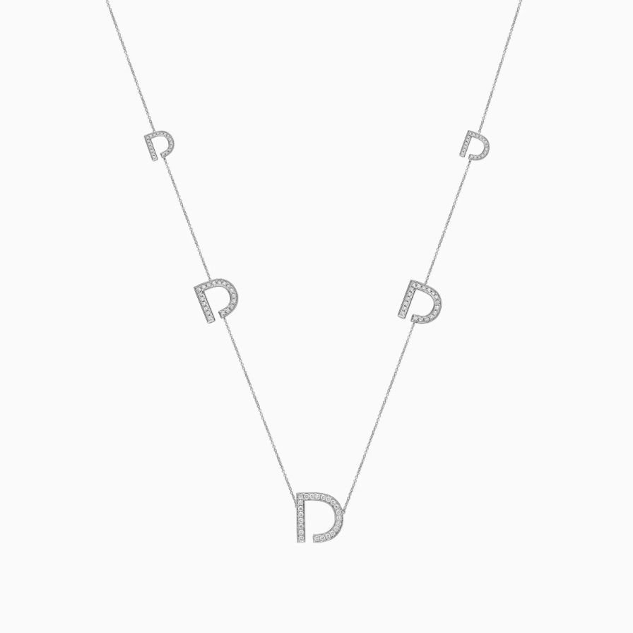 Five Open D Shaped Diamonds Pavé Long Necklace Five Open D Shaped Diamonds Pavé Long Necklace