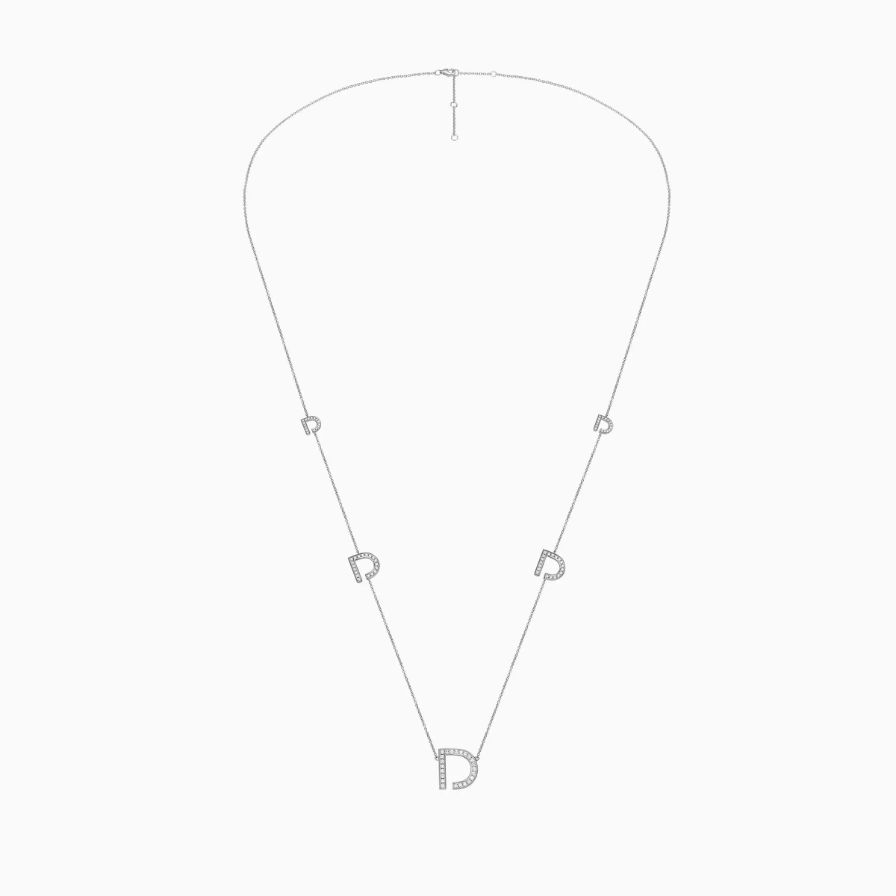 Five Open D Shaped Diamonds Pavé Long Necklace Five Open D Shaped Diamonds Pavé Long Necklace