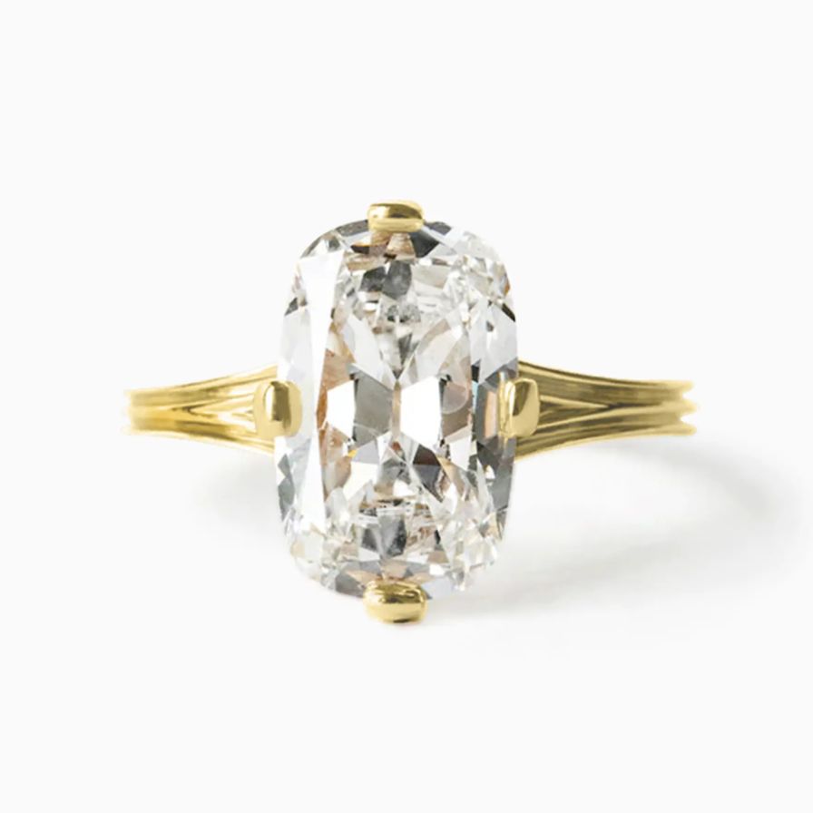 Vintage Lab-Grown Solitaire Elongated Cushion Engagement Ring