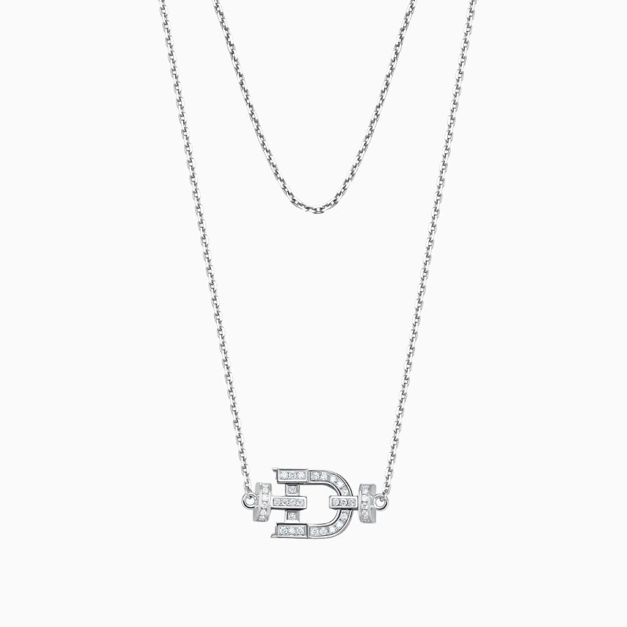 D Shaped Diamonds Pavé Love Lock Necklace D Shaped Diamonds Pavé Love Lock Necklace