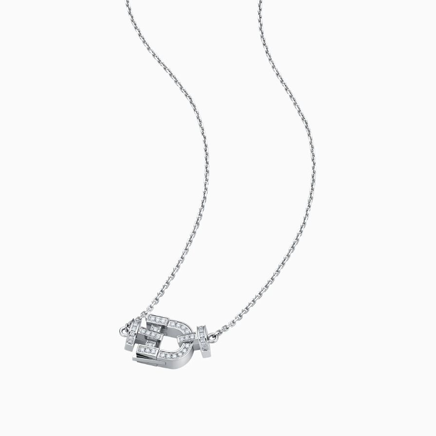 D Shaped Diamonds Pavé Love Lock Necklace D Shaped Diamonds Pavé Love Lock Necklace