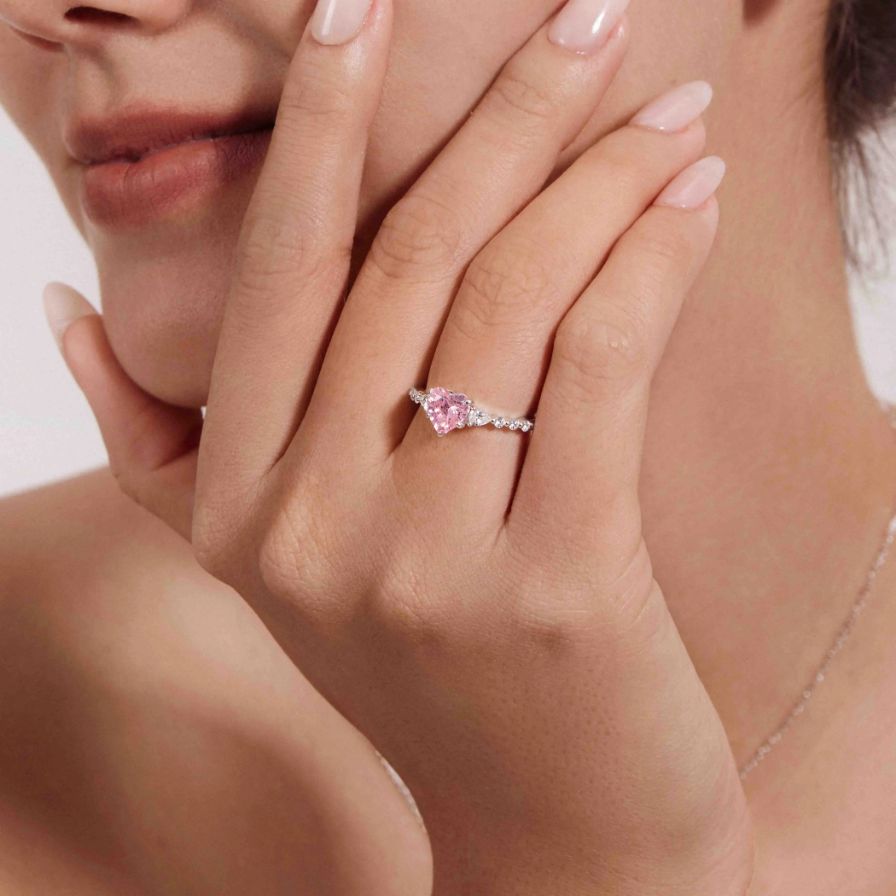 Blush Pink Heart Zirconia Promise Ring 18K White Gold Plated Sterling Silver Blush Pink Heart Zirconia Promise Ring 18K White Gold Plated Sterling Silver