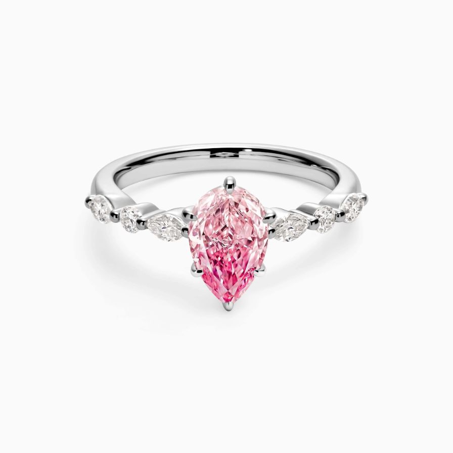 Elegance Pear Moissanite Side-Stone Promise Ring 18K White Gold Plated Sterling Silver Elegance Pear Moissanite Side-Stone Promise Ring 18K White Gold Plated Sterling Silver
