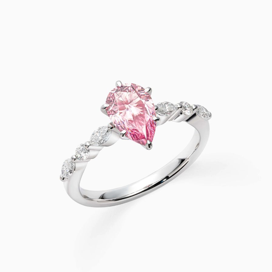 Elegance Pear Moissanite Side-Stone Promise Ring 18K White Gold Plated Sterling Silver Elegance Pear Moissanite Side-Stone Promise Ring 18K White Gold Plated Sterling Silver