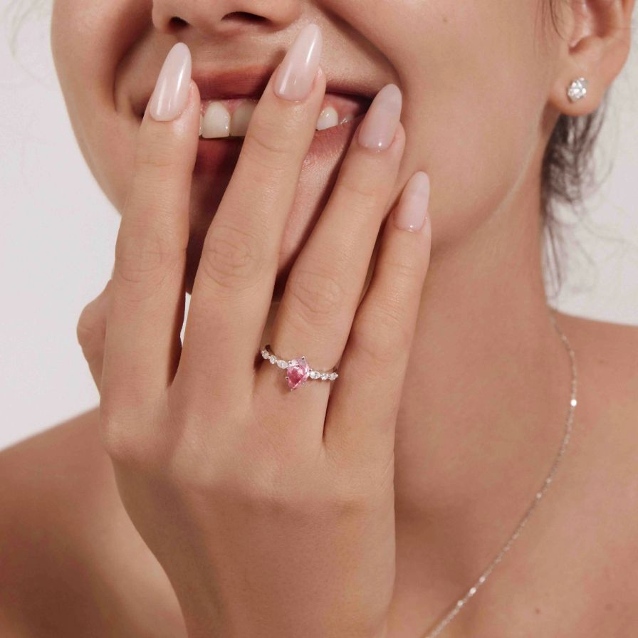 Elegance Pear Moissanite Side-Stone Promise Ring 18K White Gold Plated Sterling Silver Elegance Pear Moissanite Side-Stone Promise Ring 18K White Gold Plated Sterling Silver