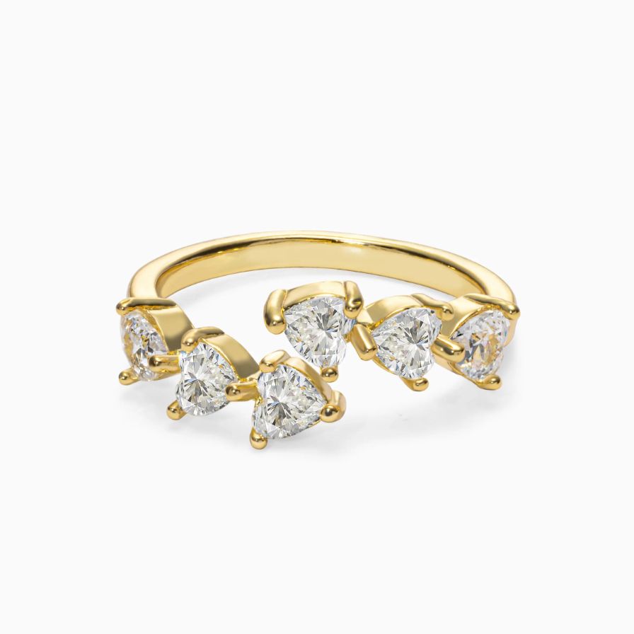 Cluster Heart-Shape Open Couple Ring For Women 18K Yellow Gold Plated Sterling Silver Cluster Heart-Shape Open Couple Ring For Women 18K Yellow Gold Plated Sterling Silver