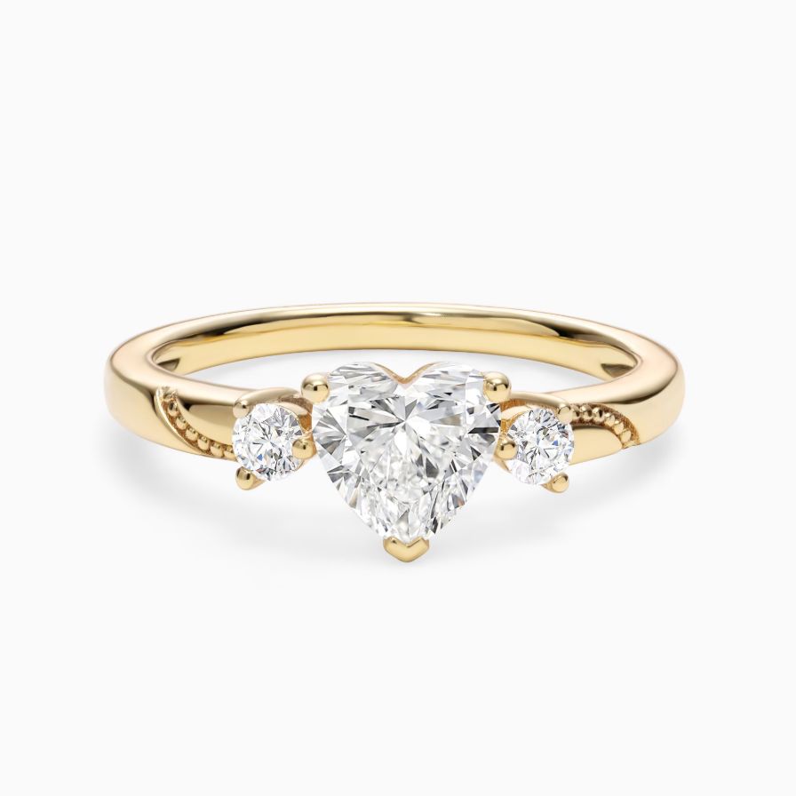 Side Stone Milgrain Heart Zircon Promise Ring 18K Yellow Gold Plated Sterling Silver