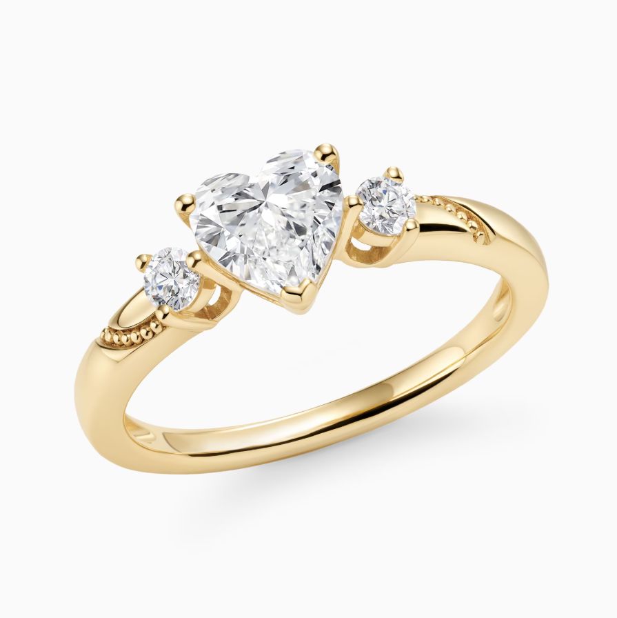 Side Stone Milgrain Heart Zircon Promise Ring 18K Yellow Gold Plated Sterling Silver Side Stone Milgrain Heart Zircon Promise Ring 18K Yellow Gold Plated Sterling Silver