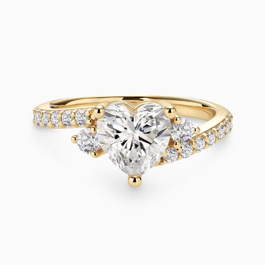 Side Cluster Pave Heart Zircon Gold Promise Ring 18K Yellow Gold Plated Sterling Silver