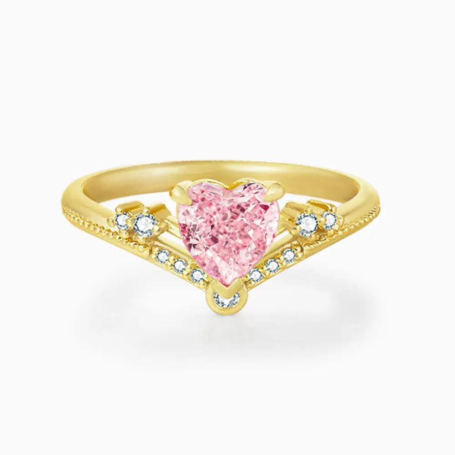 Dazzling V-Shape Pink Heart Zirconia Promise Ring Dazzling V-Shape Pink Heart Zirconia Promise Ring