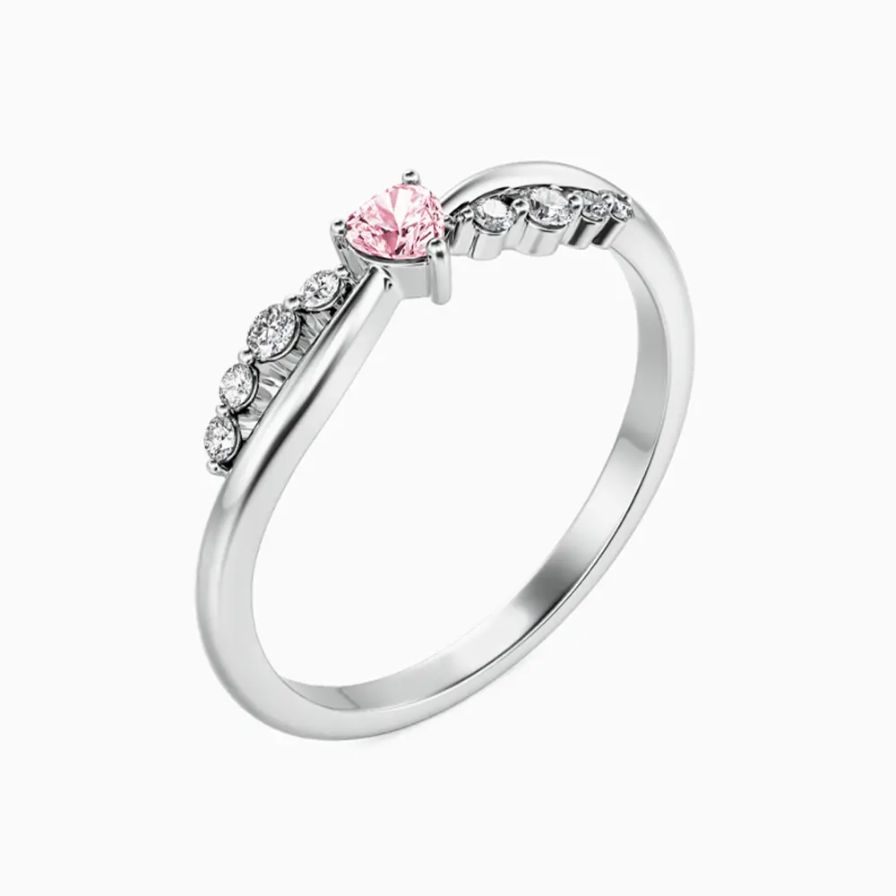 Charming Pink Heart Zirconia Promise Ring 18K White Gold Plated Sterling Silver Charming Pink Heart Zirconia Promise Ring 18K White Gold Plated Sterling Silver