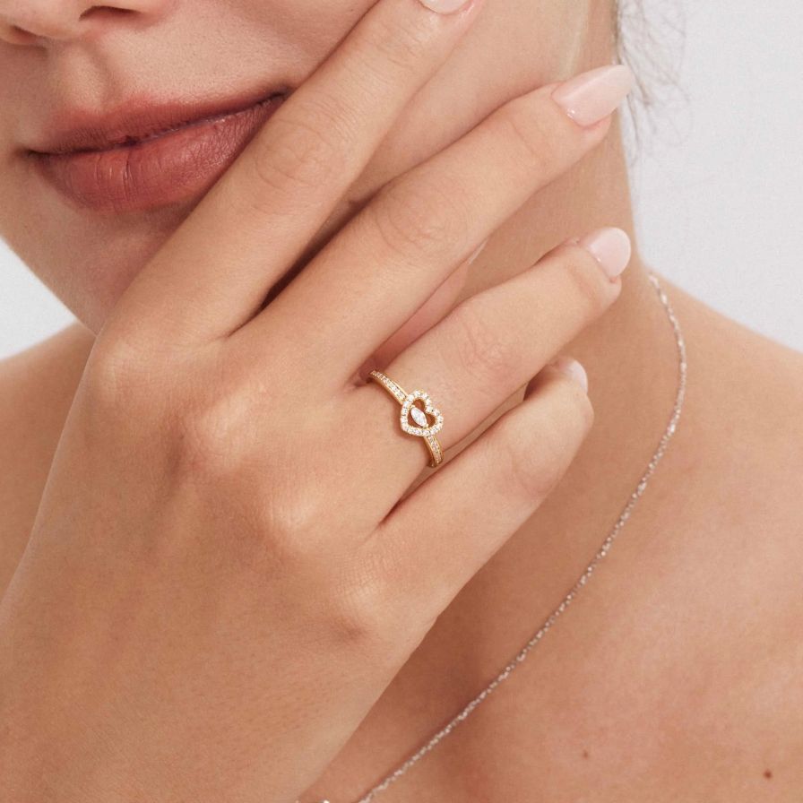 Outline Heart Marquise Zirconia Promise Ring 18K Yellow Gold Plated Sterling Silver Outline Heart Marquise Zirconia Promise Ring 18K Yellow Gold Plated Sterling Silver