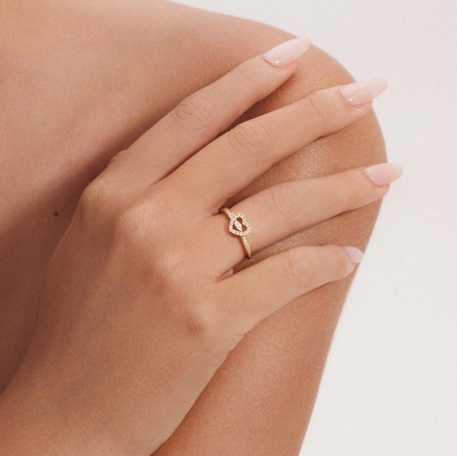 Outline Heart Marquise Zirconia Promise Ring 18K Yellow Gold Plated Sterling Silver Outline Heart Marquise Zirconia Promise Ring 18K Yellow Gold Plated Sterling Silver