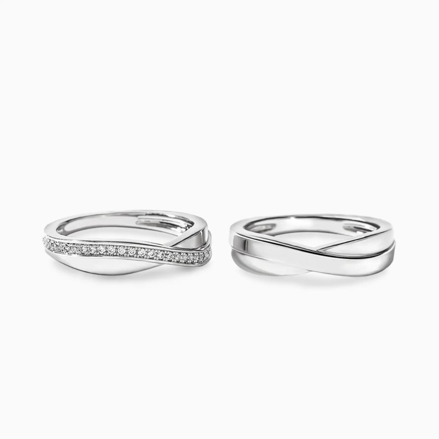 Minimalist Two Band Crossover Couple Rings Minimalist Two Band Crossover Couple Rings
