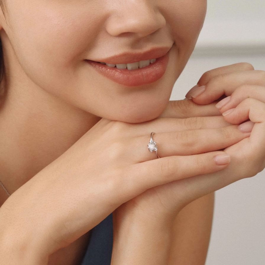 Round Solitaire Rose Bypass Engagement Ring Round Solitaire Rose Bypass Engagement Ring