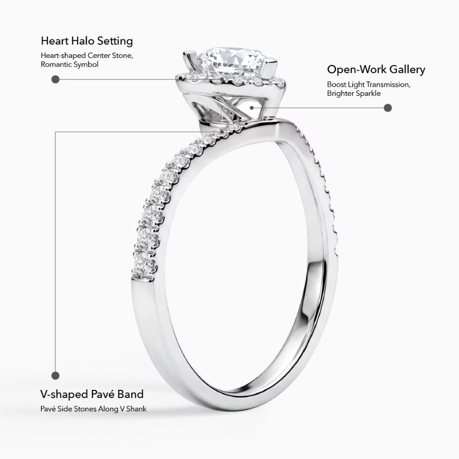 Heart shaped Halo Micro Paved Guard Engagement Ring Heart shaped Halo Micro Paved Guard Engagement Ring