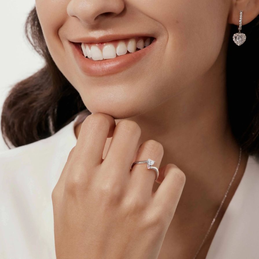 Heart Shaped Bypass Engagement Ring with Pink Diamond Heart Shaped Bypass Engagement Ring with Pink Diamond