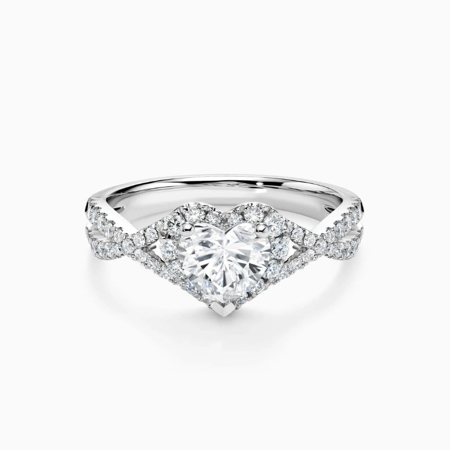 DR HEART Heart Shaped Halo Twisted Engagement Ring DR HEART Heart Shaped Halo Twisted Engagement Ring