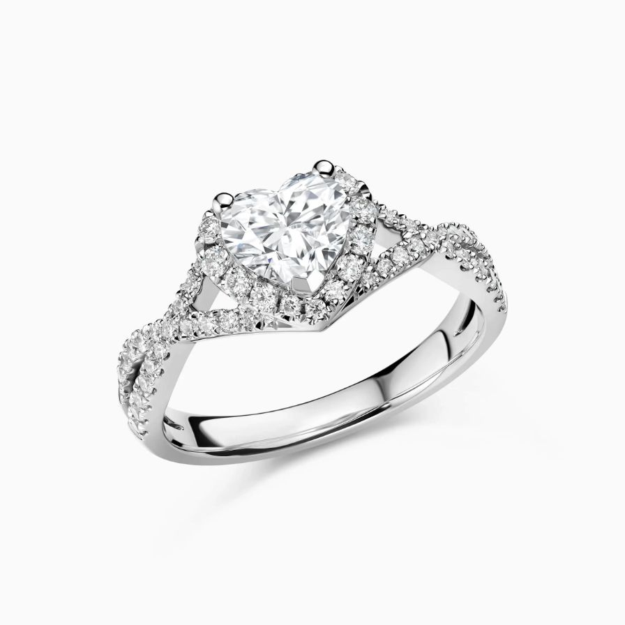 DR HEART Heart Shaped Halo Twisted Engagement Ring DR HEART Heart Shaped Halo Twisted Engagement Ring
